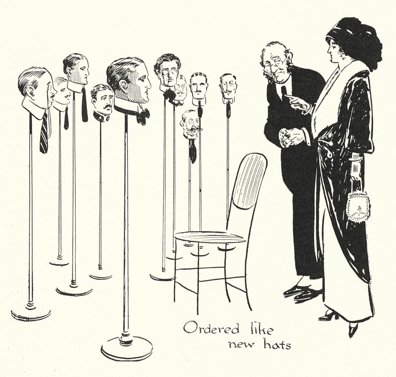 Udvælgelse af mænd som hatte (litografi) af Alfred Leete