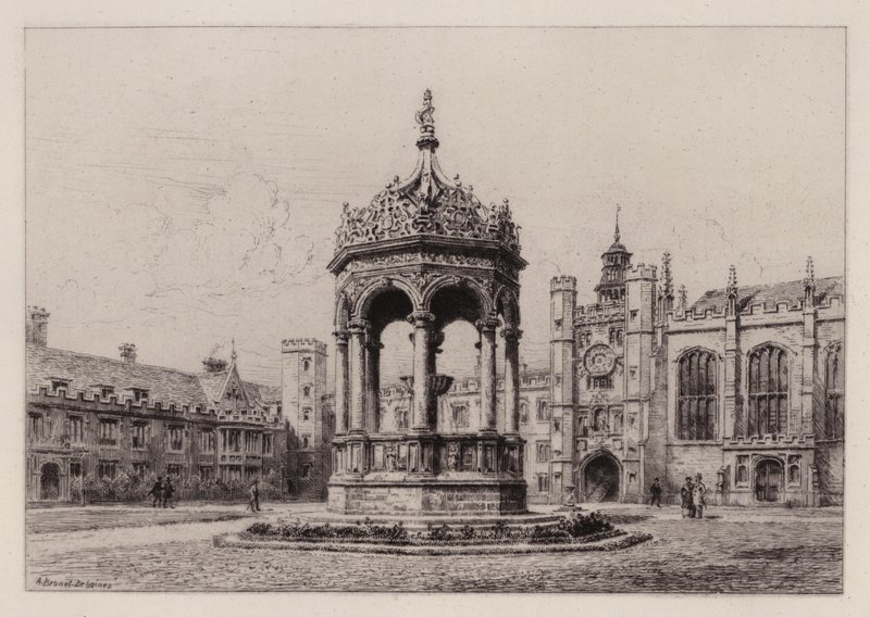 Cambridge: The Great Court of Trinity College (ætsning) af Alfred Louis Brunet Debaines