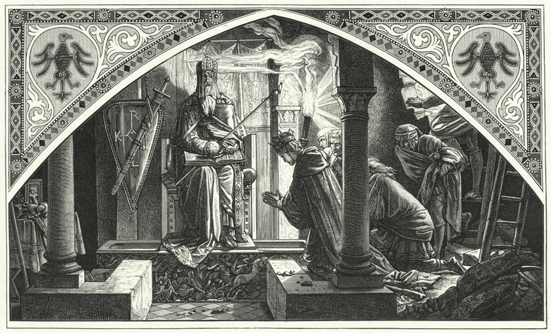 Otto III ved Karl den Stores grav (gravering) af Alfred Rethel