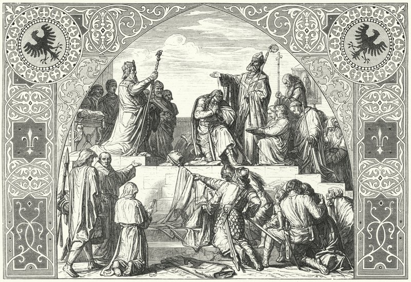 Dåben af den saksiske høvding Widukind, 785 (stik) af Alfred Rethel