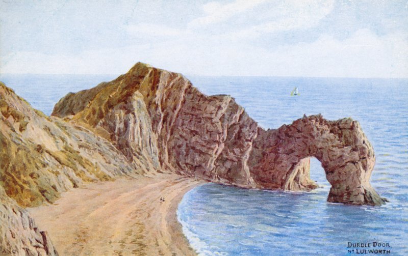Durdle Door, Nr Lulworth (farve litho) af Alfred Robert Quinton