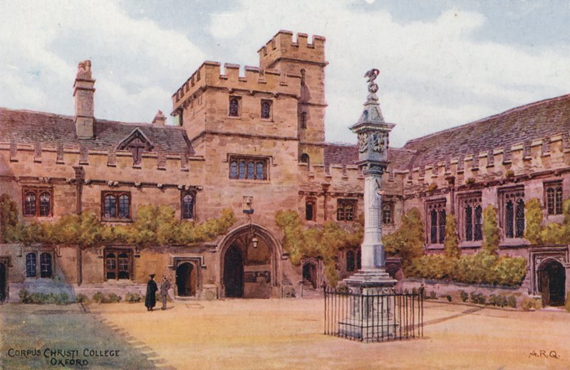 Oxford: Corpus Christi College, Oxford (farvelitografi) af Alfred Robert Quinton