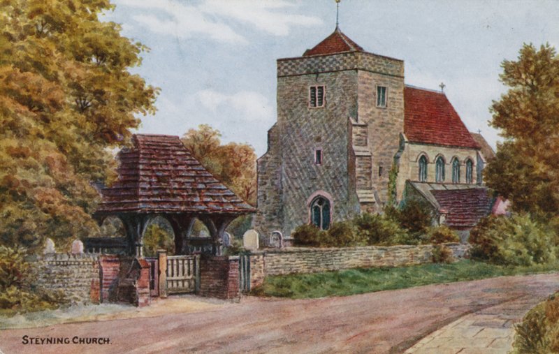 Steyning Kirke (farve litho) af Alfred Robert Quinton