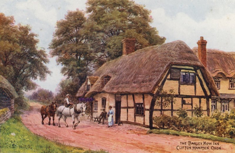 The Barley Mow Inn, Clifton Hampden (farvelitografi) af Alfred Robert Quinton