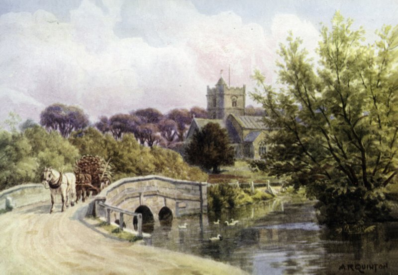 The Bridge, Coombe Bissett, nær Salisbury (farve litho) af Alfred Robert Quinton