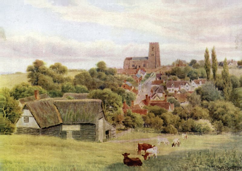The Church on the Hill, Kersey, Suffolk af Alfred Robert Quinton