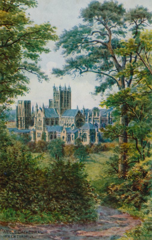 Wells Cathedral, fra Tor Hill (farvelitografi) af Alfred Robert Quinton
