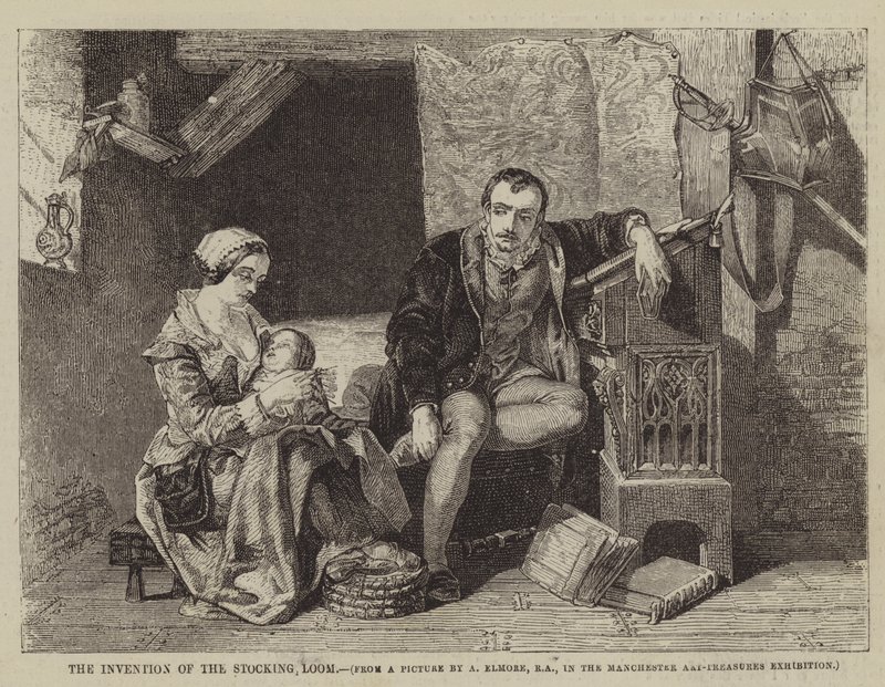 Opfindelsen af strømpevæven af Alfred W. after Elmore