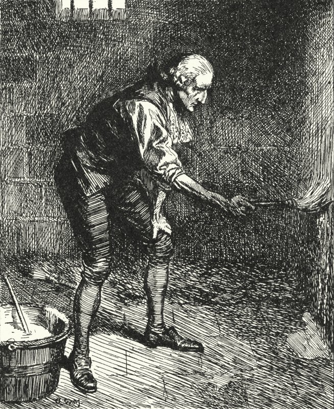 Den engelske fængselsreformator John Howard renser væggene i sin fængselscelle, mens han blev holdt i karantæne i Venedig af Alfred Wallis Mills