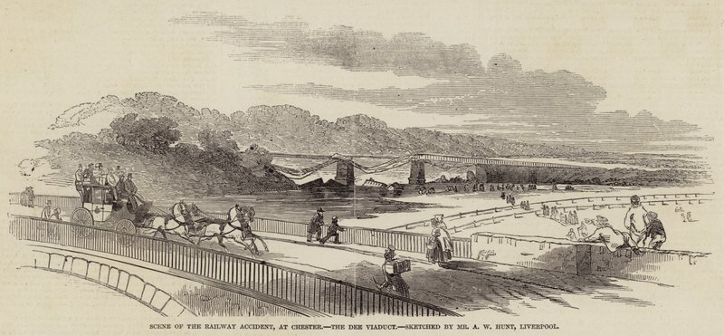 Scene for jernbaneulykken ved Chester, Dee Viaduct af Alfred William Hunt