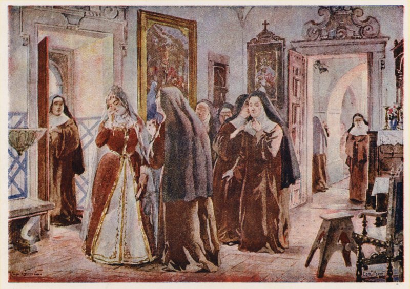 Maria Francisca af Savoyen, dronning af Portugal, i klosteret Our Lady of Hope, Lissabon af Alfredo Roque Gameiro