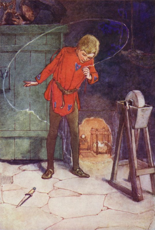 Han opfattede Tinker Bell i sit glas (farve litho) af Alice Bolingbroke (after) Woodward