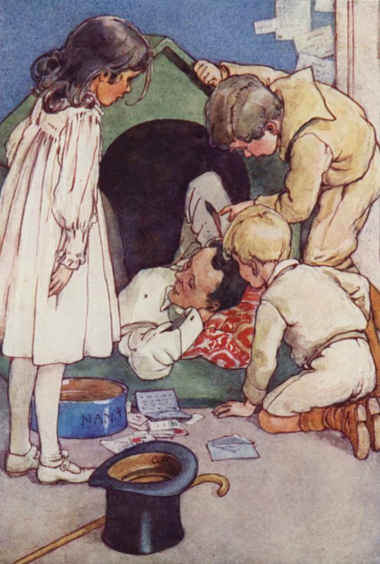 Han ville bo i kennelen indtil hans børns tilbagevenden (farve litho) af Alice Bolingbroke (after) Woodward