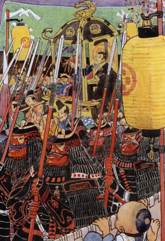Illustration til The Story of The Mikado (farve litho) af Alice Bolingbroke (after) Woodward