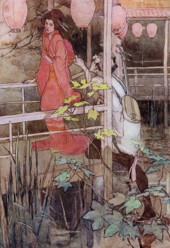 Illustration til The Story of The Mikado (farve litho) af Alice Bolingbroke (after) Woodward