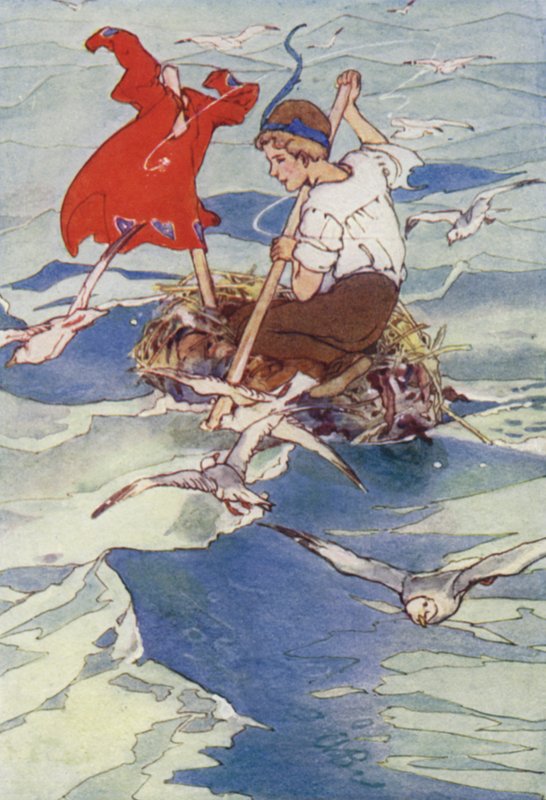 Han spredte sin frakke til vinden og sejlede lystigt (farve litho) af Alice Bolingbroke (after) Woodward
