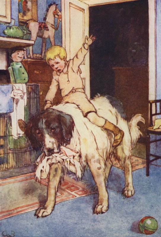 Med Michael siddende på ryggen (farve litho) af Alice Bolingbroke (after) Woodward