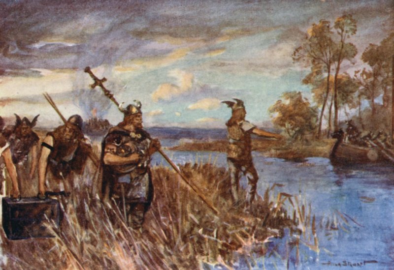 Ely plyndret og brændt af danskerne (farve litho) af Allan (after) Stewart