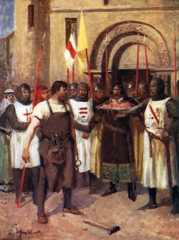 Hubert de Burgh og smeden (farve litho) af Allan (after) Stewart