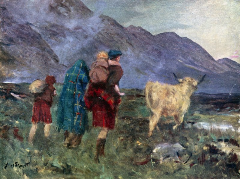 Jeg løsnede koen, og vi begyndte vores slidsomme rejse (farve litho) af Allan (after) Stewart