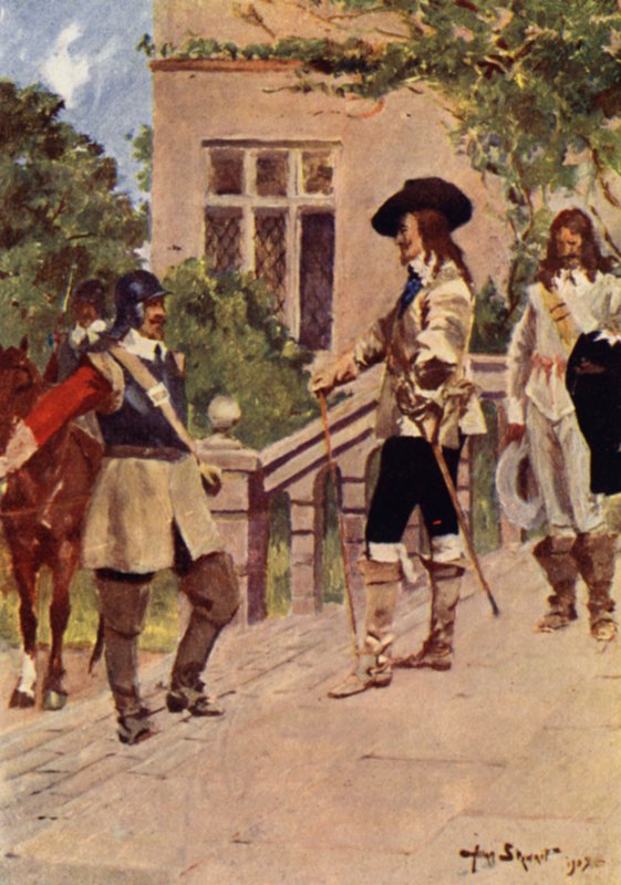 King Charles og Cornet Joyce (farve litho) af Allan (after) Stewart