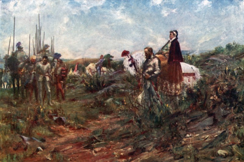 Queen Mary ved Carberry Hill (farve litho) af Allan (after) Stewart