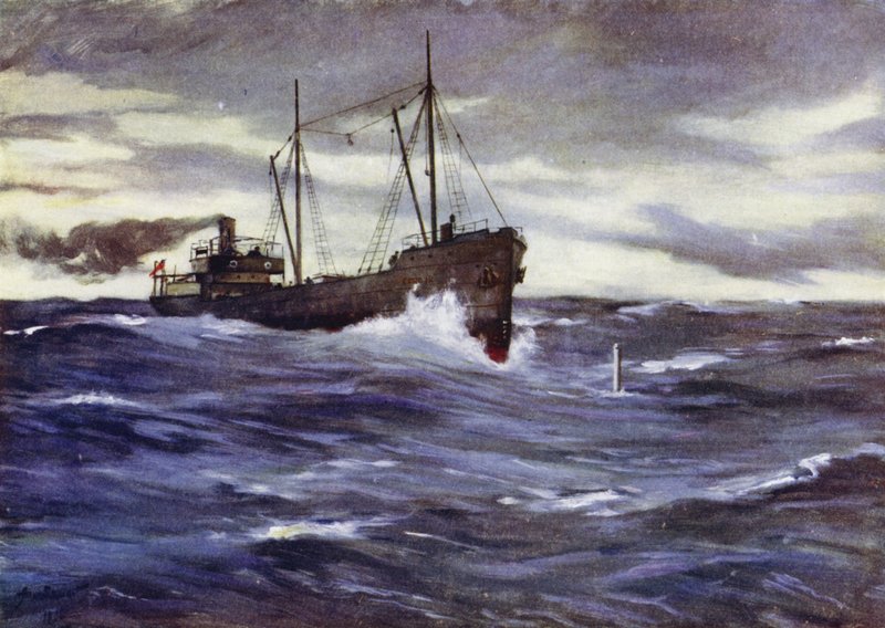 Collieren Thordis er ved at ramme en tysk ubåd af Allan (after) Stewart