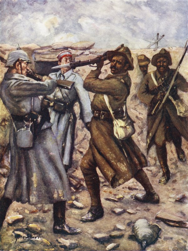 Den første indianer til at vinde Victoria Cross - Naik Darwan Singh Negi, Festubert, Frankrig, november 1914 (farve litho) af Allan (after) Stewart