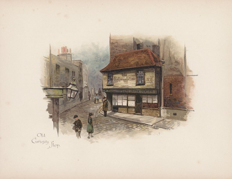 Det velkendte London: Old Curiosity Shop (farvelitografi) af Allan F. Barraud