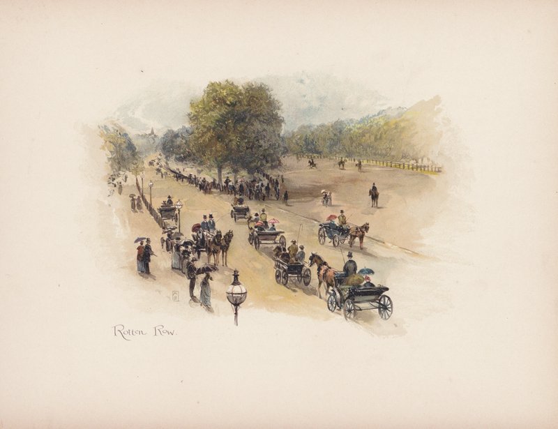Det velkendte London: Rotten Row (farvelitografi) af Allan F. Barraud