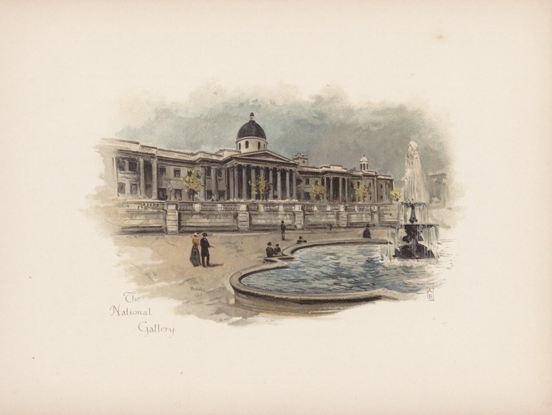 Det velkendte London: The National Gallery (farvelitografi) af Allan F. Barraud