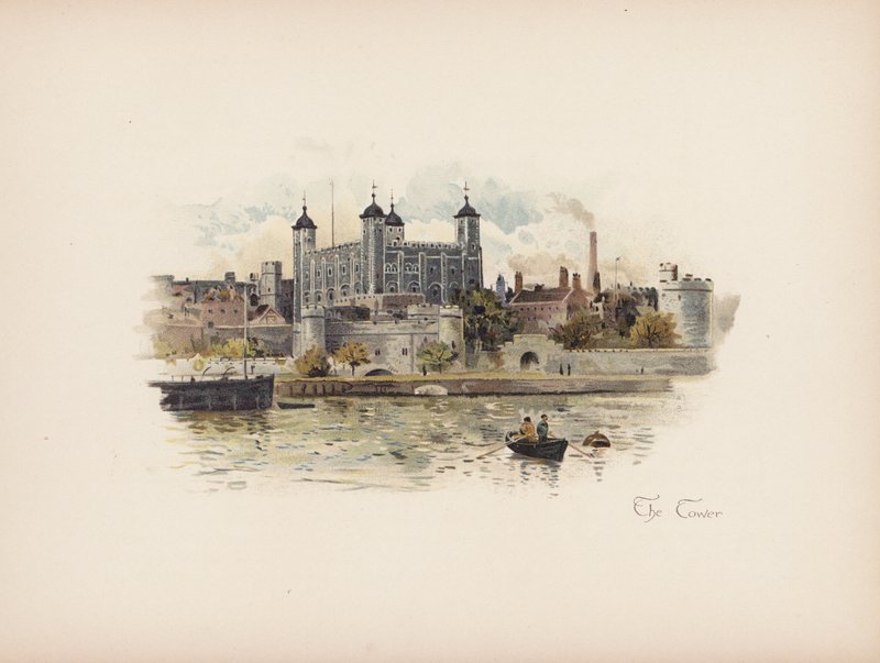 Det velkendte London: The Tower (farvelitografi) af Allan F. Barraud