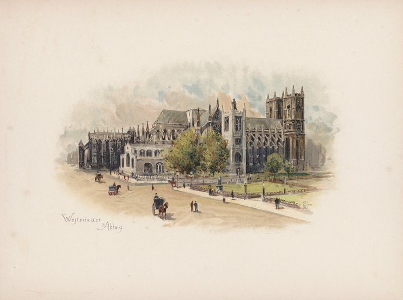 Det velkendte London: Westminster Abbey (farvelitografi) af Allan F. Barraud