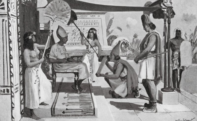 Ramses II modtager en kopi af sin traktat med hittitterne (litografi) af Allan Stewart