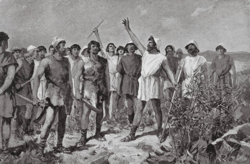 Heloternes oprør i Sparta, f.Kr. 464 (litografi) af Allan Stewart
