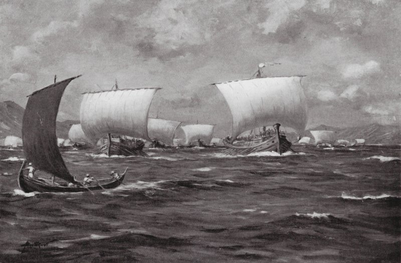 Xerxes pisker Hellesponten (litografi) af Allan Stewart
