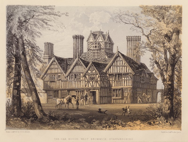 The Oak House, West Bromwich, Staffordshire (akvatint) af Allen Edward Everitt