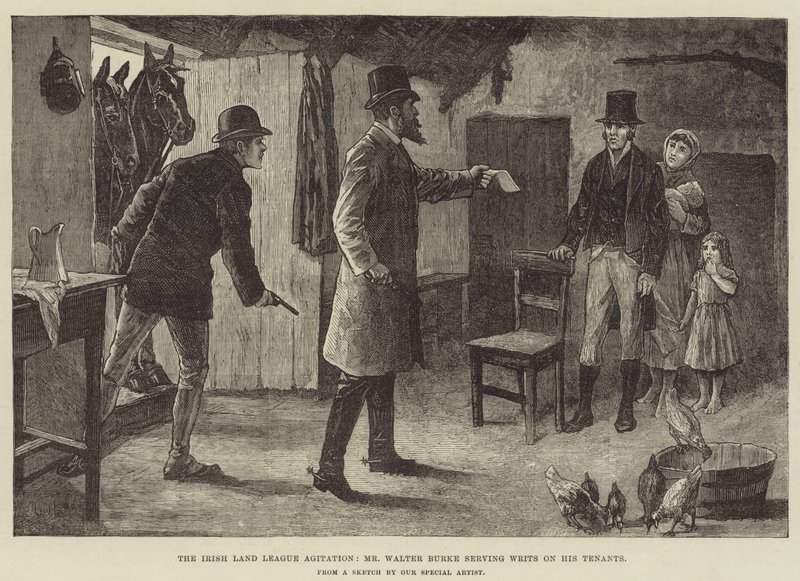 Den irske jordforenings agitation, Walter Burke, der uddeler breve til sine lejere af Aloysius O