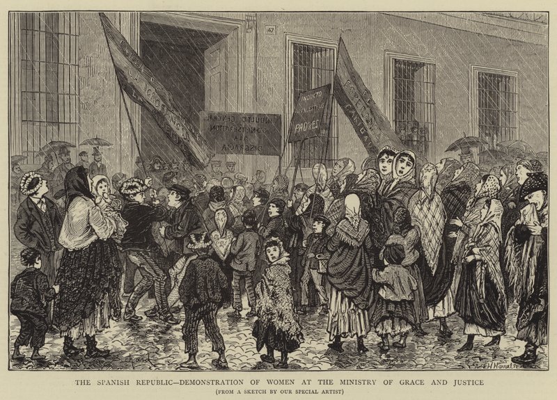 Den spanske republik, demonstration af kvinder i ministeriet for nåde og retfærdighed af Alphonse Adolphe Bichard