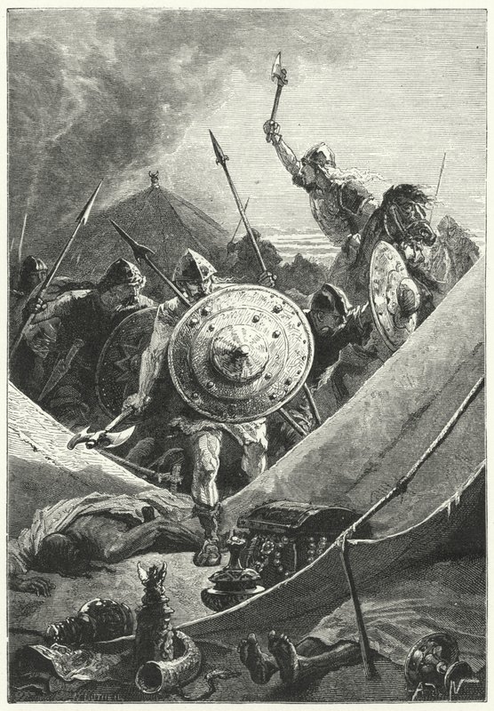 Angreb på en maurisk lejr (gravering) af Alphonse Marie de (after) Neuville