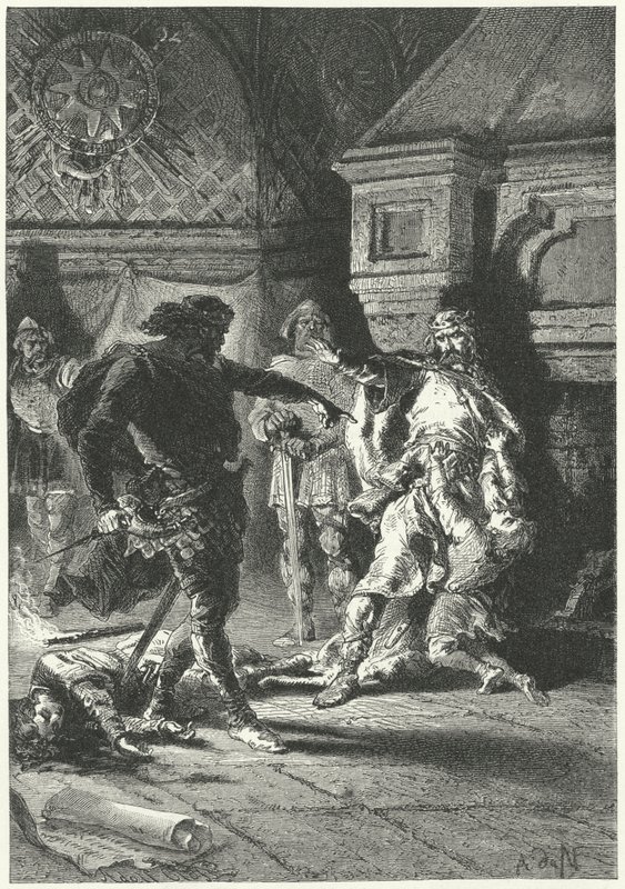 Clovis I påtvinger sit testamente som konge af frankerne (gravering) af Alphonse Marie de (after) Neuville