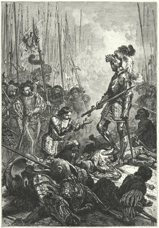 Frans I af Frankrig blev taget til fange i slaget ved Pavia af Alphonse Marie de (after) Neuville