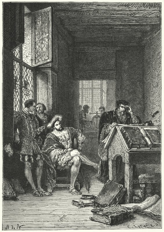 Frans I af Frankrig med bogtrykkeren og lærde Robert Estienne af Alphonse Marie de (after) Neuville
