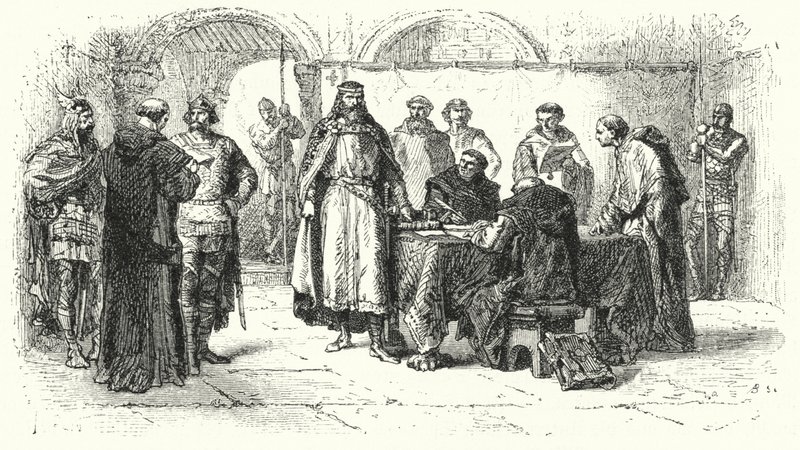Proklamation af katolicismen som religionen i det gotiske kongerige i Spanien ved det tredje råd i Toledo, 589 (gravering) af Alphonse Marie de (after) Neuville