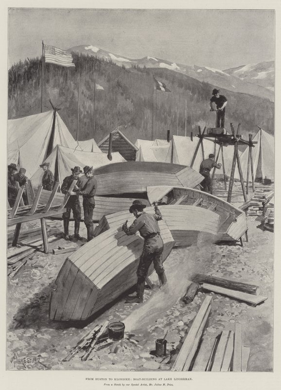 Fra Euston til Klondike, bådbyggeri ved Lake Linderman af Amedee Forestier