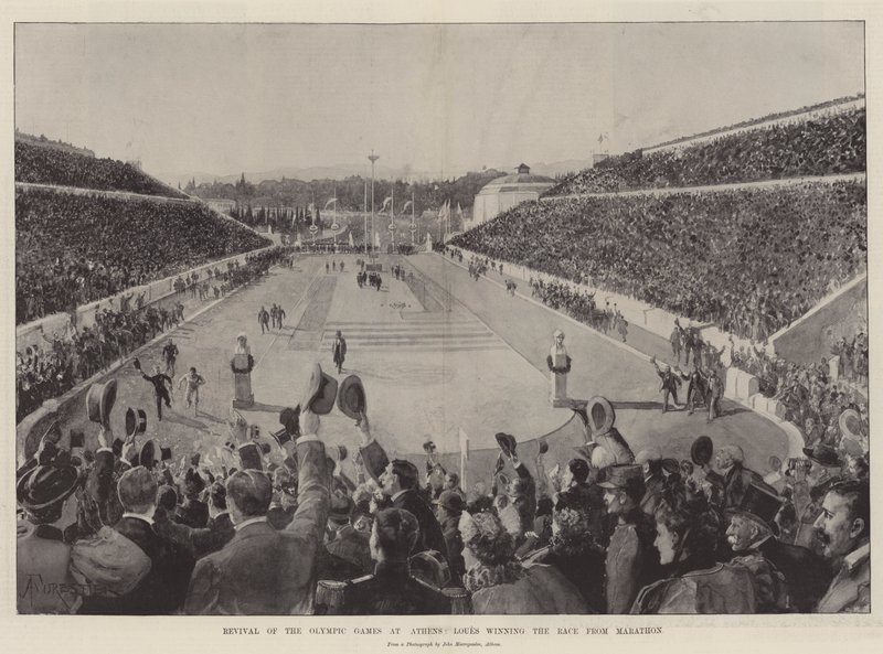 Genoplivning af de olympiske lege i Athen, Loues vinder løbet fra marathon af Amedee Forestier