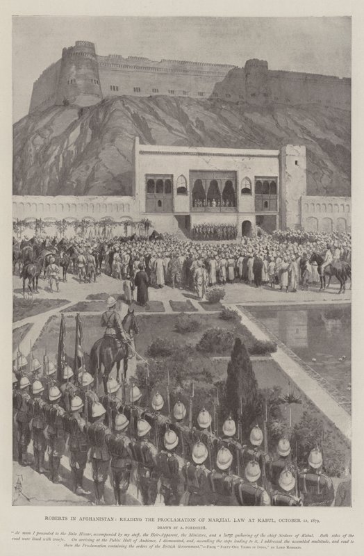Roberts i Afghanistan, læser proklamationen af krigslov i Kabul, 12. oktober 1879 af Amedee Forestier