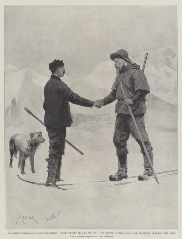 Jackson-Harmsworth Polarekspeditionen, jeg er meget glad for at se dig, mødet mellem Jackson og Dr. Nansen i Franz Josef Land af Amedee Forestier