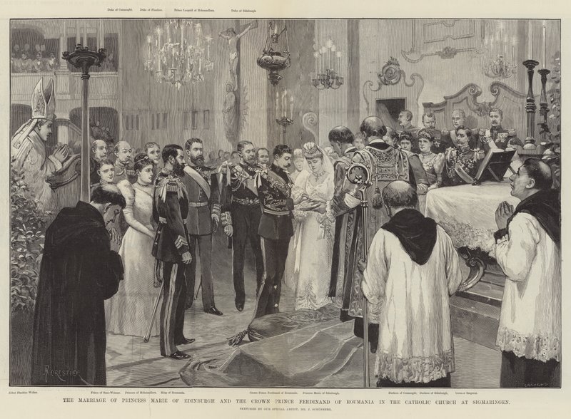 Ægteskabet mellem prinsesse Marie af Edinburgh og kronprins Ferdinand af Rumænien i den katolske kirke i Sigmaringen af Amedee Forestier