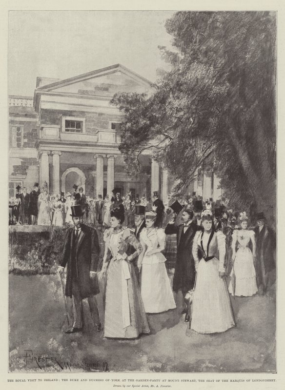 Det kongelige besøg i Irland, hertugen og hertuginden af York ved Garden-Party på Mount Stewart, sædet for markisen af Londonderry af Amedee Forestier